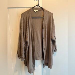 Umgee Brown Waffle Knit Button Cardigan Women’s 1XL/2XL Oversized Fall Layer